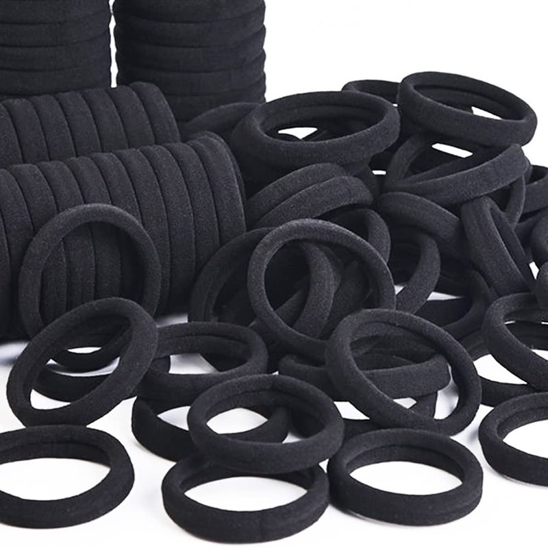 J-MEE Hair Bands 100PCS Seamless Cotton Ponytail Holders Scrunchies Hair Accessories for Thick Hair (black) - Image 1